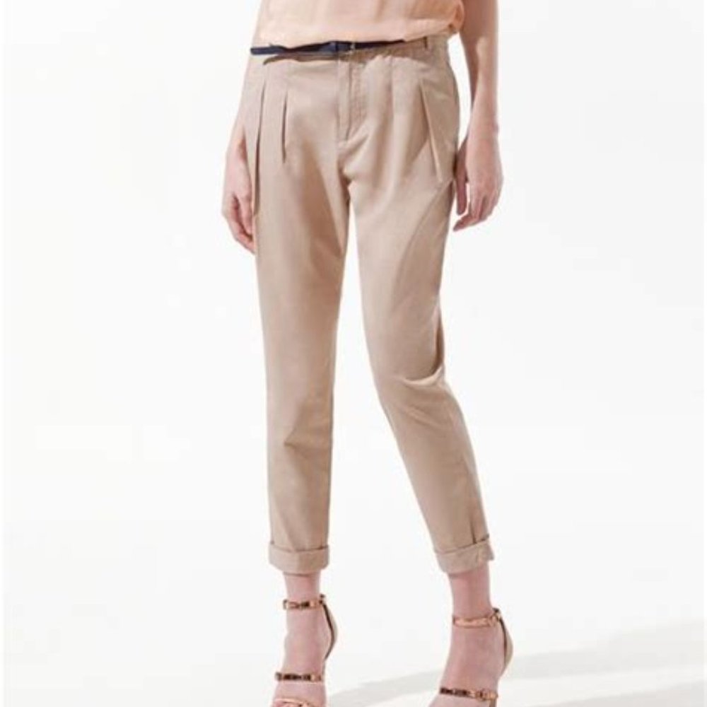 Zara Front Pleat Trouser Pant in Tan